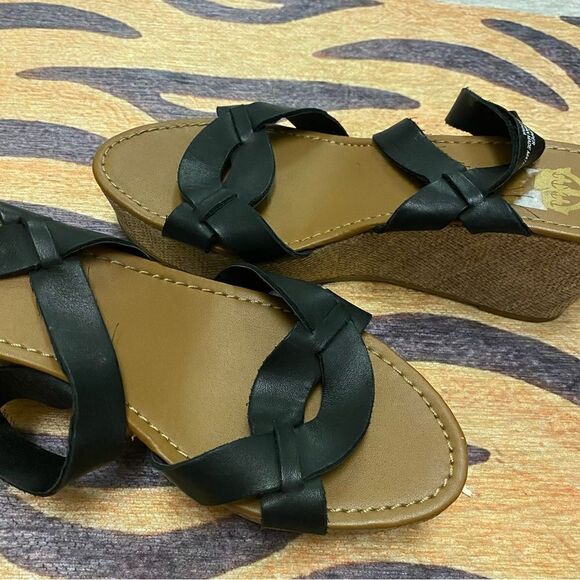 Crown vintage strappy black platform shoes/wedges/espadrilles - Picture 2 of 7